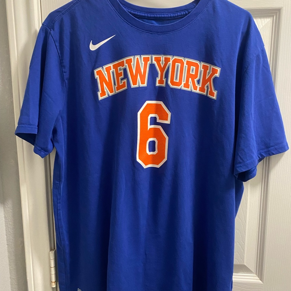 New York Knicks Kristaps Porzingis The Nike Tee Blue NBA Basketball Tshirt